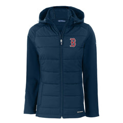 Boston Red Sox Cutter & Buck Women's Evoke Hybrid Eco Softshell Recycled Full-Zip Hoodie Jacket - MLB