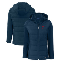 Philadelphia Phillies Cutter & Buck Women's Evoke Hybrid Eco Softshell Recycled Full-Zip Hoodie Jacket - MLB