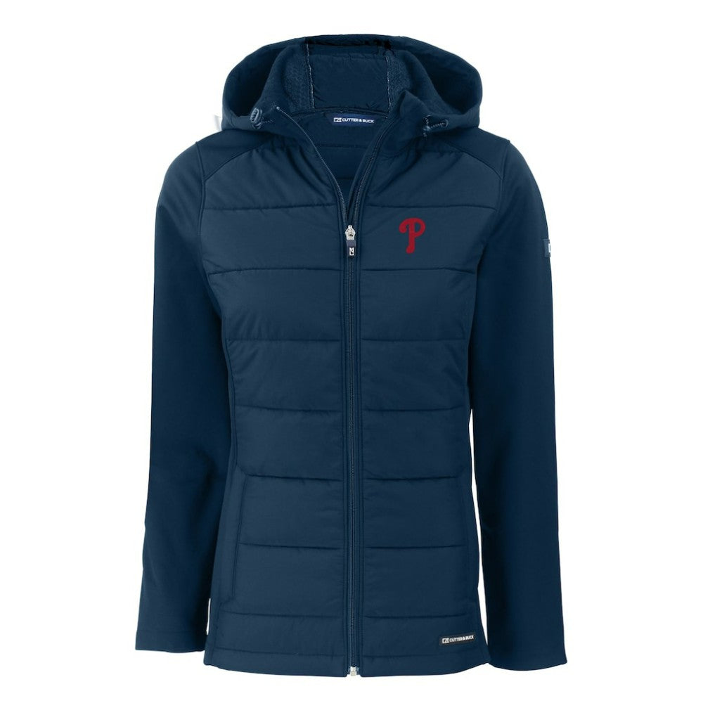 Philadelphia Phillies Cutter & Buck Women's Evoke Hybrid Eco Softshell Recycled Full-Zip Hoodie Jacket - MLB