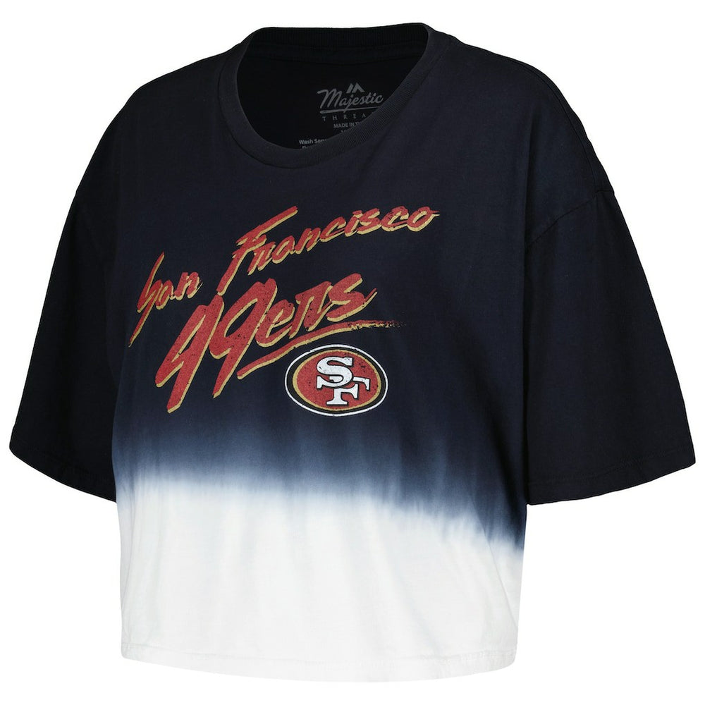 Christian McCaffrey San Francisco 49ers Majestic Threads Women's Dip-Dye Player Name & Number Crop Top Black/White | NFL