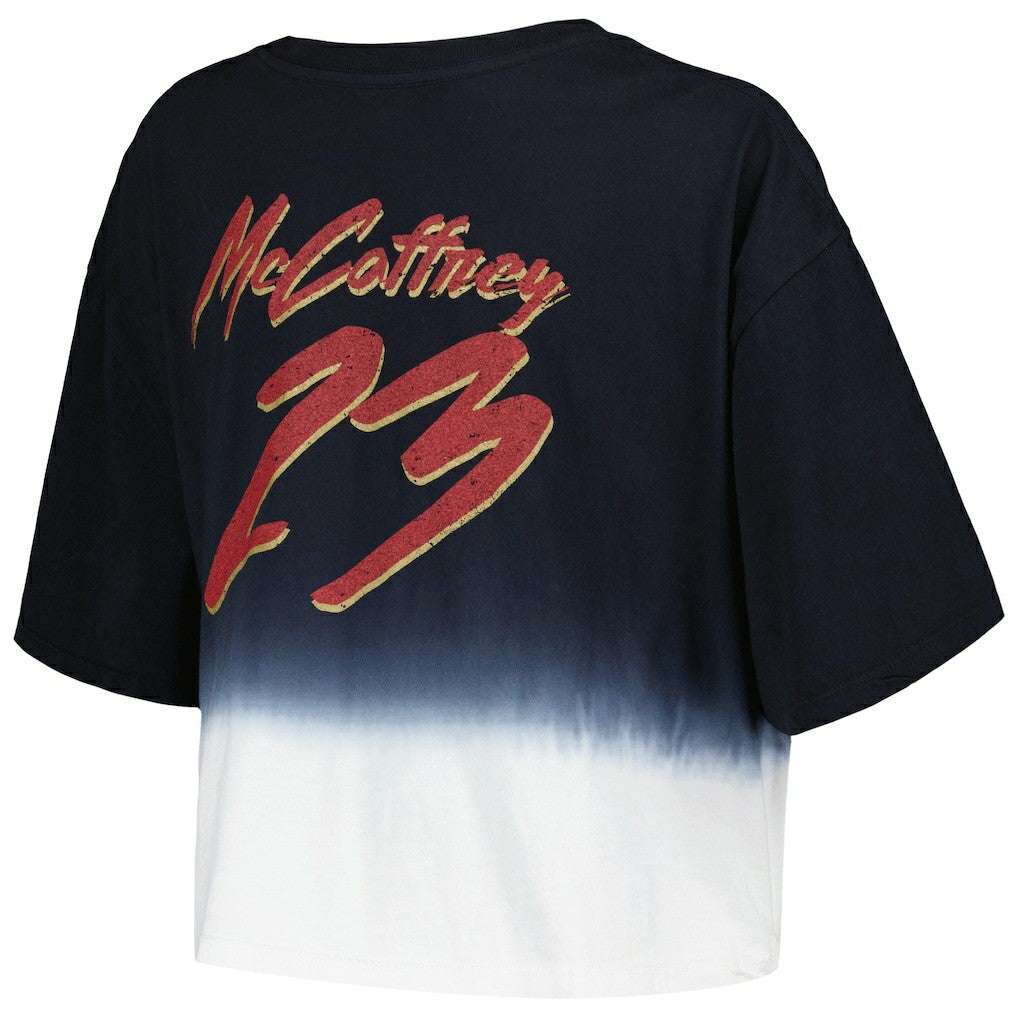 Christian McCaffrey San Francisco 49ers Majestic Threads Women's Dip-Dye Player Name & Number Crop Top Black/White | NFL