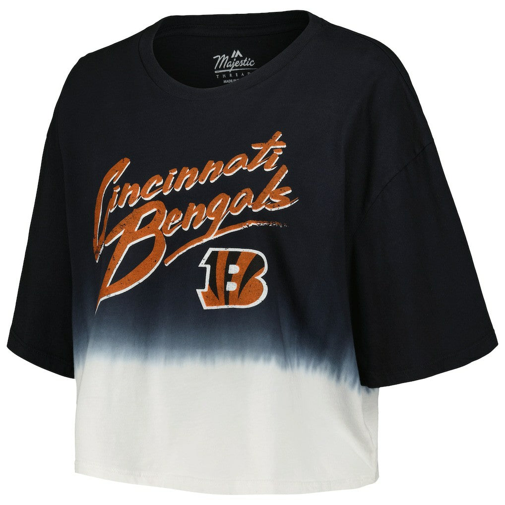 Joe Burrow Cincinnati Bengals Majestic Threads Women's Dip-Dye Player Name & Number Crop Top Black/White | NFL