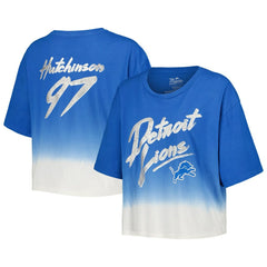 Aidan Hutchinson Detroit Lions Majestic Threads Women's Dip-Dye Player Name & Number Crop Top Blue/White | NFL