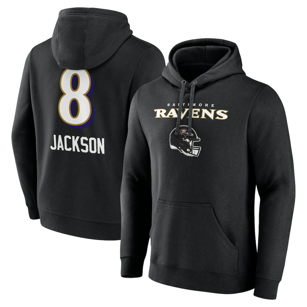 Lamar Jackson Baltimore Ravens Team Wordmark Pullover Hoodie Black | NFL
