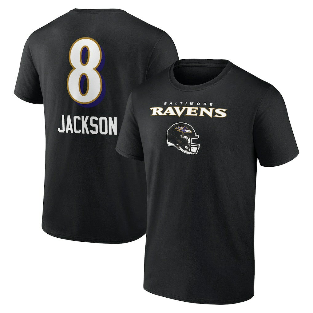 Lamar Jackson Baltimore Ravens Team Wordmark Name & Number T-Shirt Black | NFL