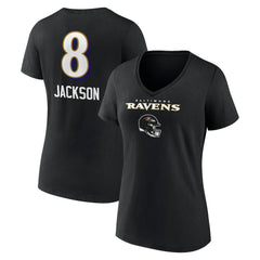 Lamar Jackson Baltimore Ravens Women's Team Wordmark Name & Number V-Neck T-Shirt Black | NFL