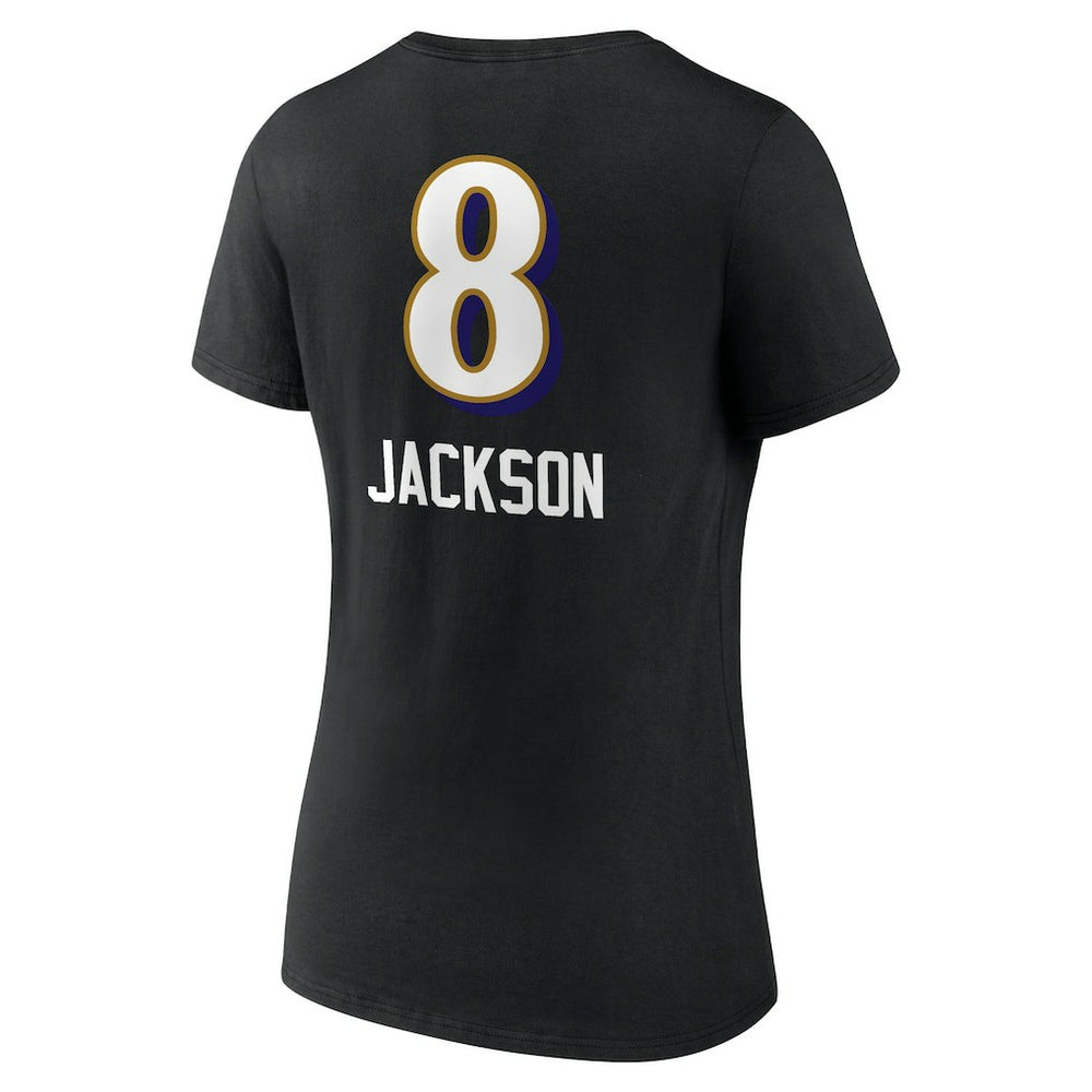 Lamar Jackson Baltimore Ravens Women's Team Wordmark Name & Number V-Neck T-Shirt Black | NFL