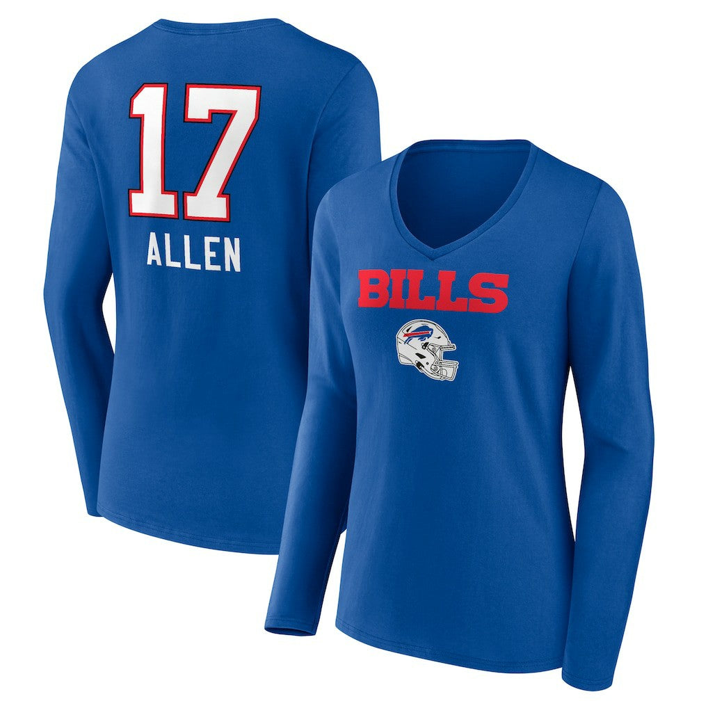 Josh Allen Buffalo Bills Women's Team Wordmark Long Sleeve V-Neck T-Shirt Royal | NFL