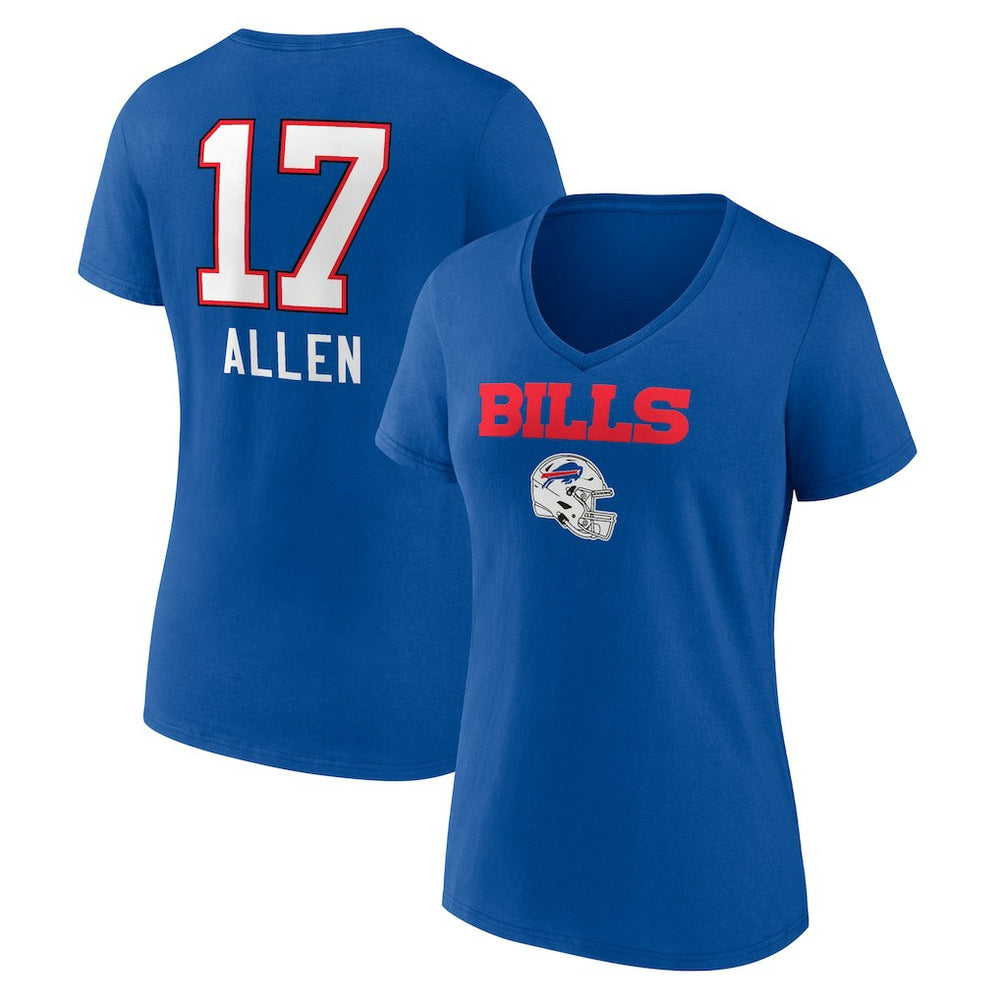 Josh Allen Buffalo Bills Women's Team Wordmark Name & Number V-Neck T-Shirt Royal | NFL