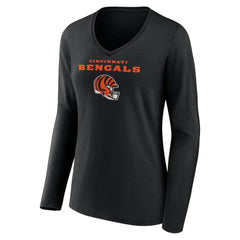 Joe Burrow Cincinnati Bengals Women's Team Wordmark Long Sleeve V-Neck T-Shirt Black | NFL