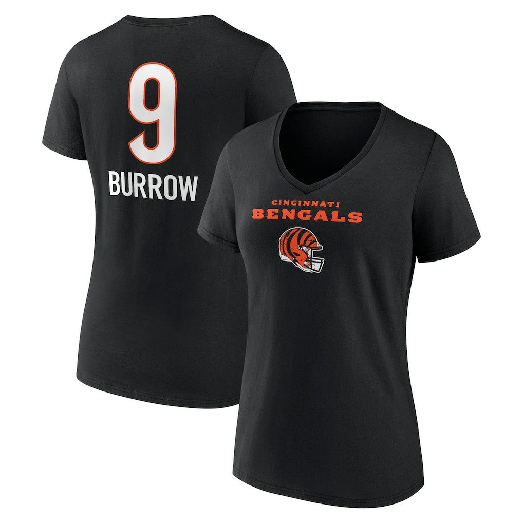 Joe Burrow Cincinnati Bengals Women's Team Wordmark Name & Number V-Neck T-Shirt Black | NFL