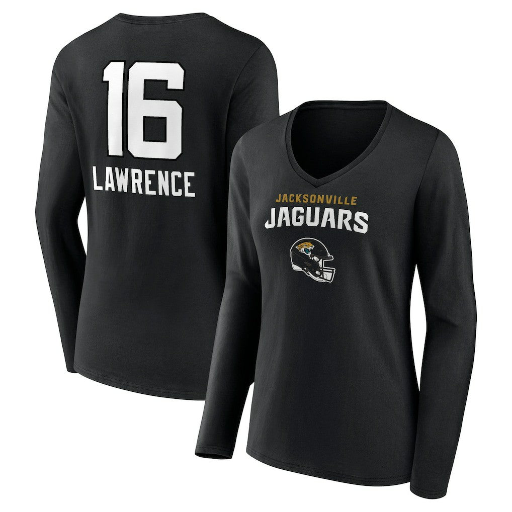 Trevor Lawrence Jacksonville Jaguars Women's Team Wordmark Long Sleeve V-Neck T-Shirt Black | NFL