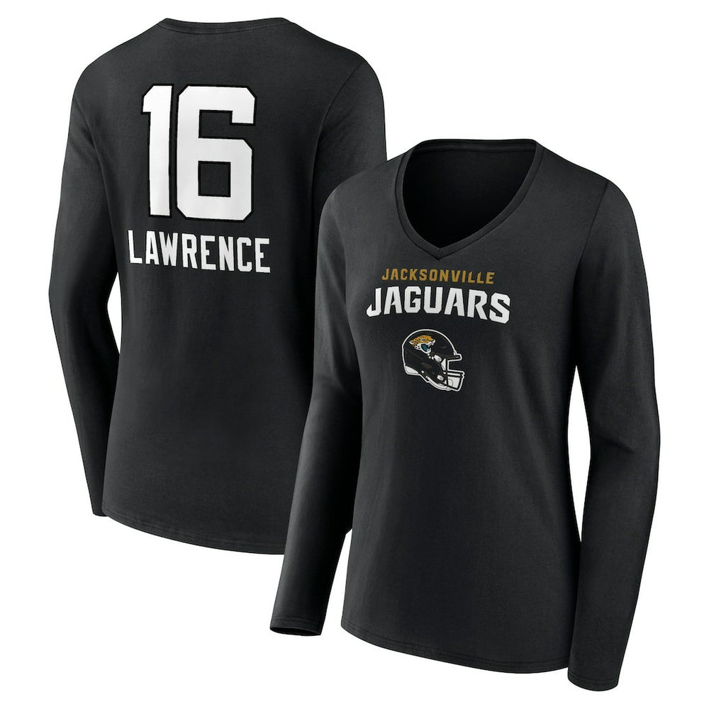Trevor Lawrence Jacksonville Jaguars Women's Team Wordmark Long Sleeve V-Neck T-Shirt Black | NFL