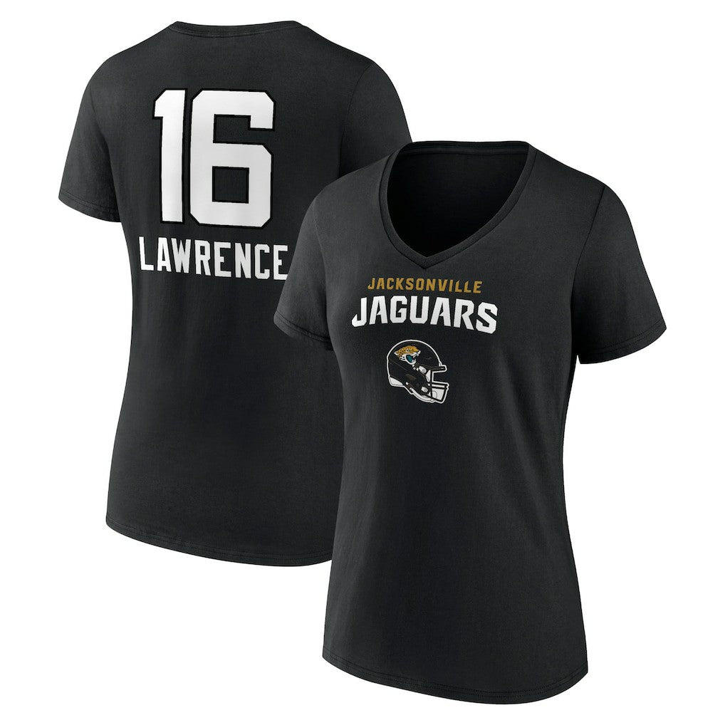 Trevor Lawrence Jacksonville Jaguars Women's Team Wordmark Name & Number V-Neck T-Shirt Black | NFL