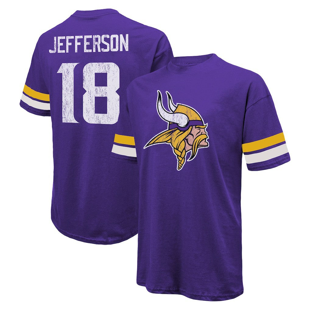 Justin Jefferson Minnesota Vikings Majestic Threads Name & Number Oversized Fit T-Shirt Purple | NFL