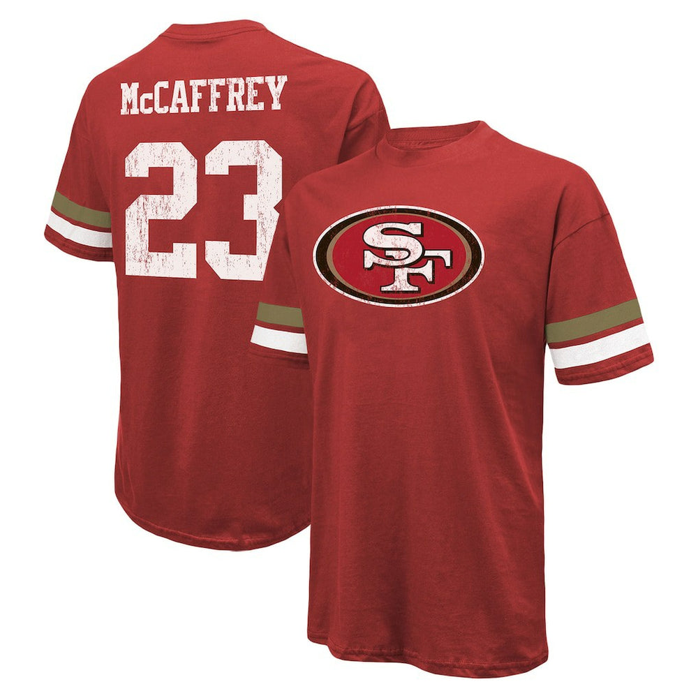 Christian McCaffrey San Francisco 49ers Majestic Threads Name & Number Oversized Fit T-Shirt Scarlet | NFL