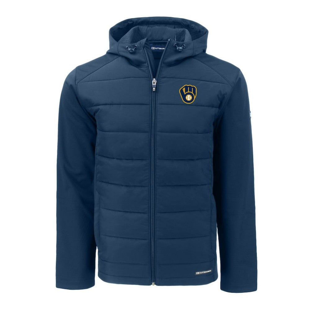 Milwaukee Brewers Cutter & Buck Big & Tall Evoke Hybrid Eco Softshell Recycled Full-Zip Hoodie - MLB