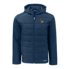 Milwaukee Brewers Cutter & Buck Big & Tall Evoke Hybrid Eco Softshell Recycled Full-Zip Hoodie - MLB