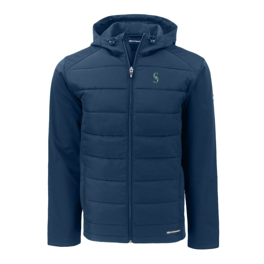 Seattle Mariners Cutter & Buck Big & Tall Evoke Hybrid Eco Softshell Recycled Full-Zip Hoodie - MLB
