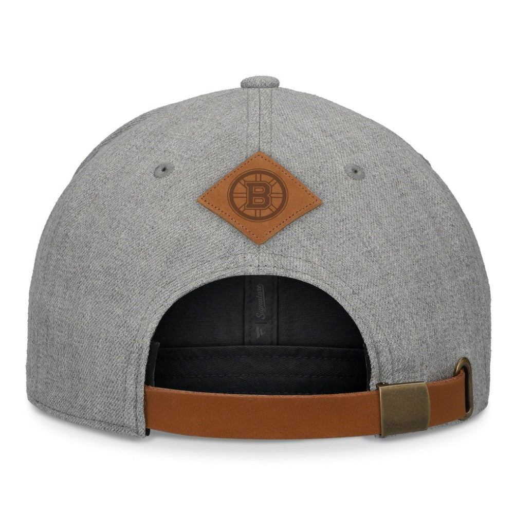 Boston Bruins Fanatics Elements A-Frame Leather Strapback Hat - Heather Gray - NHL