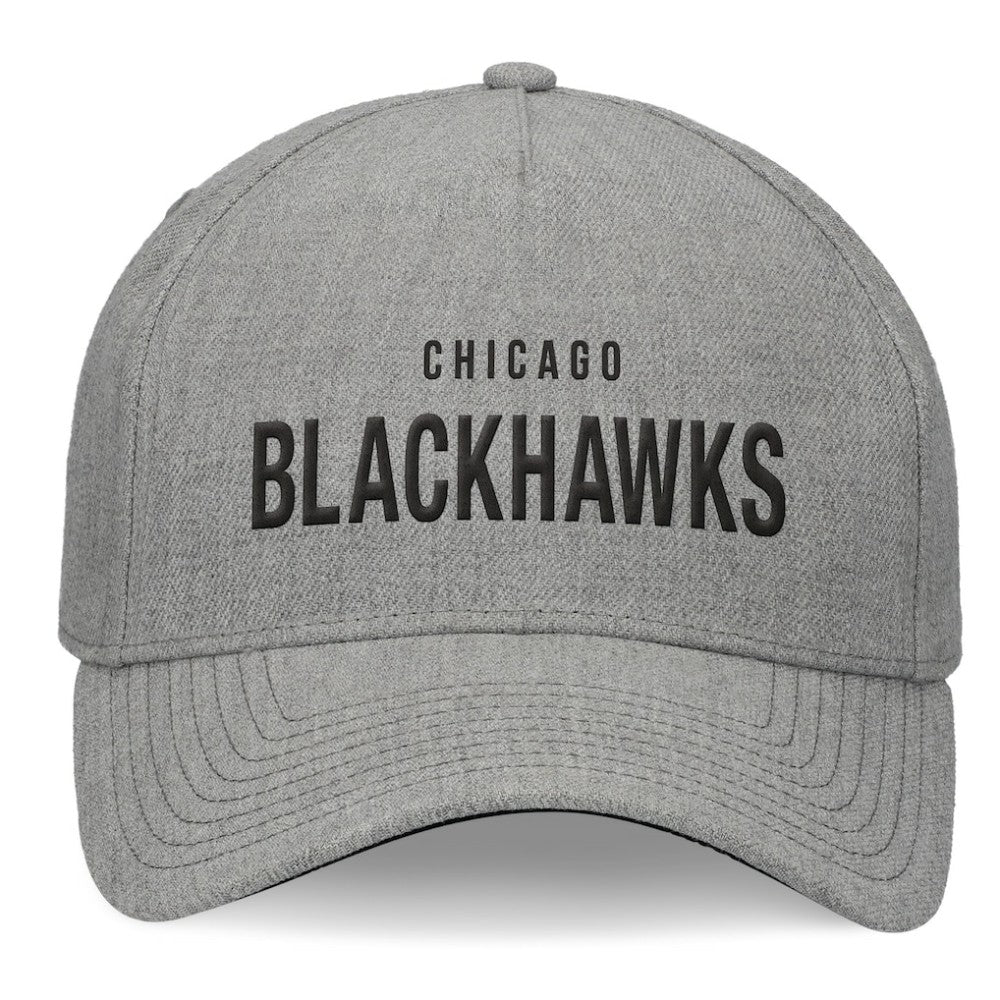 Chicago Blackhawks Fanatics Elements A-Frame Leather Strapback Hat - Heather Gray - NHL