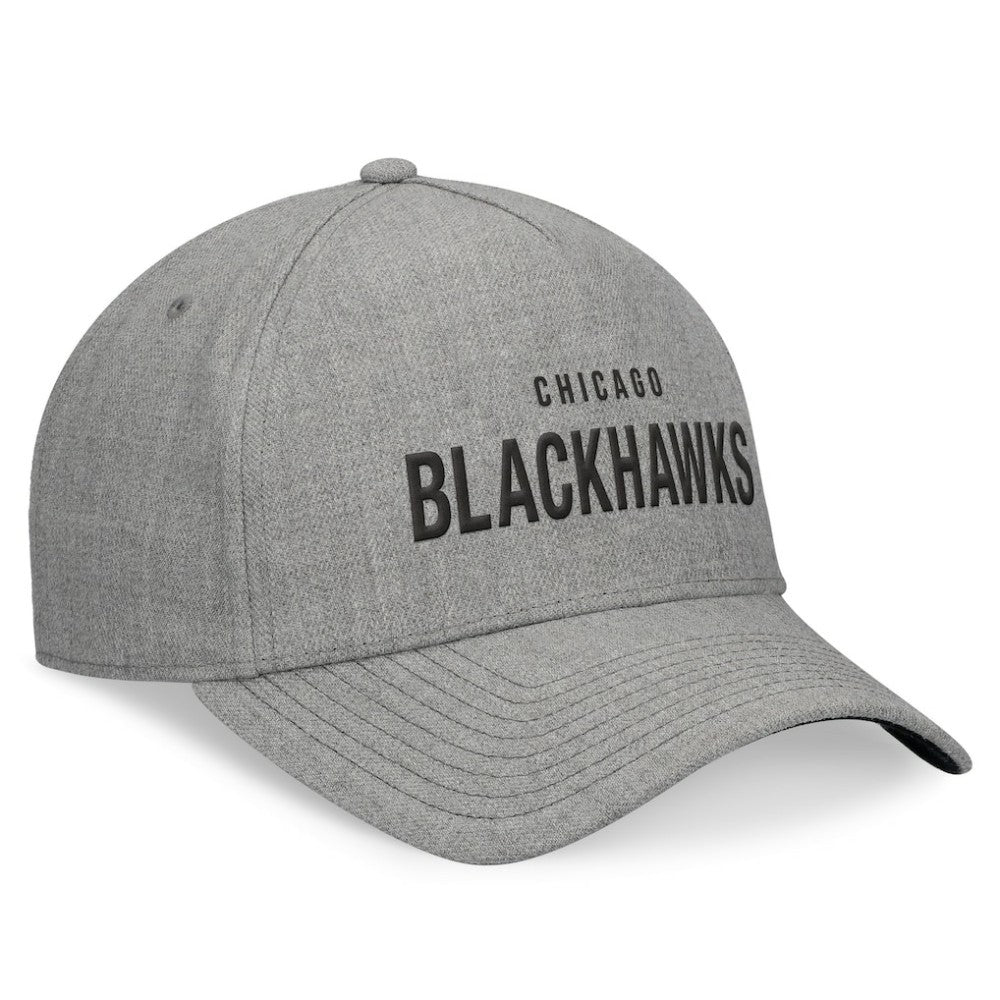 Chicago Blackhawks Fanatics Elements A-Frame Leather Strapback Hat - Heather Gray - NHL