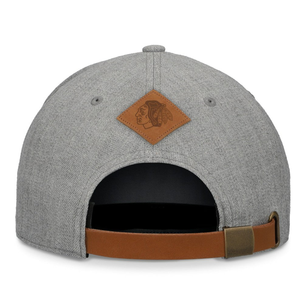 Chicago Blackhawks Fanatics Elements A-Frame Leather Strapback Hat - Heather Gray - NHL