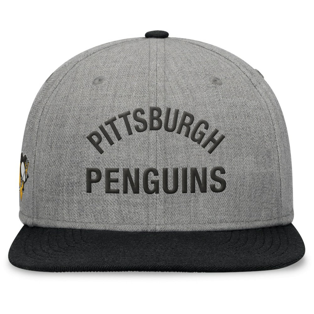 Pittsburgh Penguins Fanatics Elements Flat Brim Leather Strapback Hat - Heather Gray - NHL
