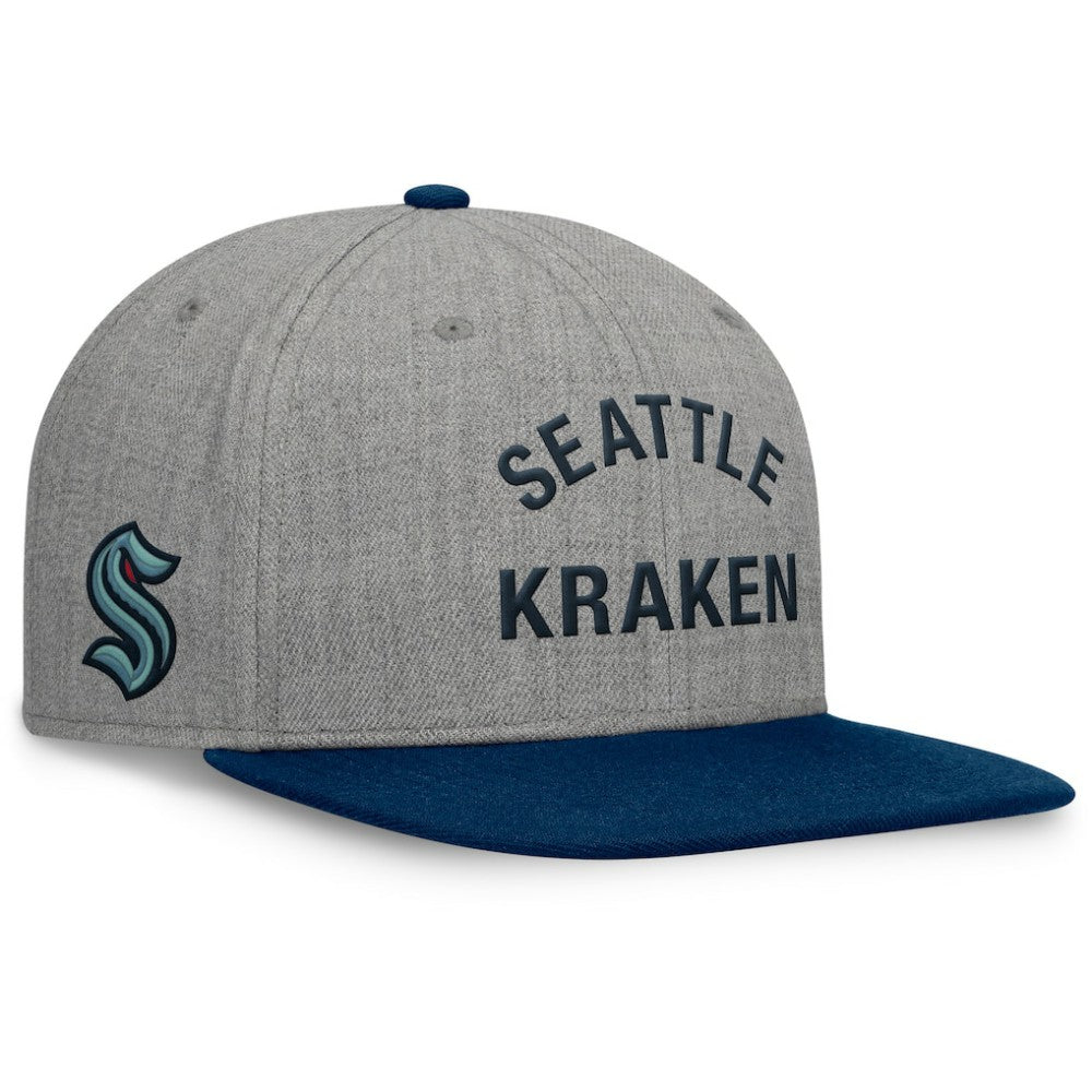 Seattle Kraken Fanatics Elements Flat Brim Leather Strapback Hat - Heather Gray - NHL