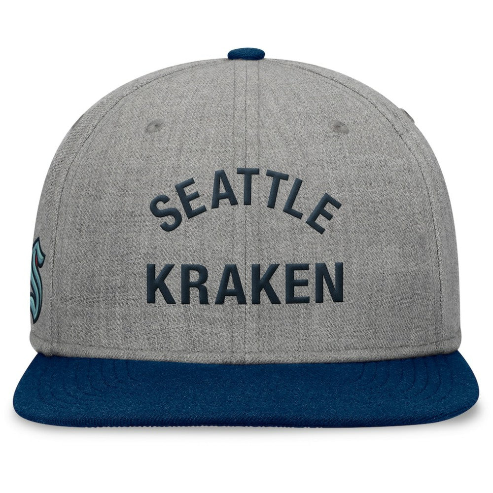 Seattle Kraken Fanatics Elements Flat Brim Leather Strapback Hat - Heather Gray - NHL