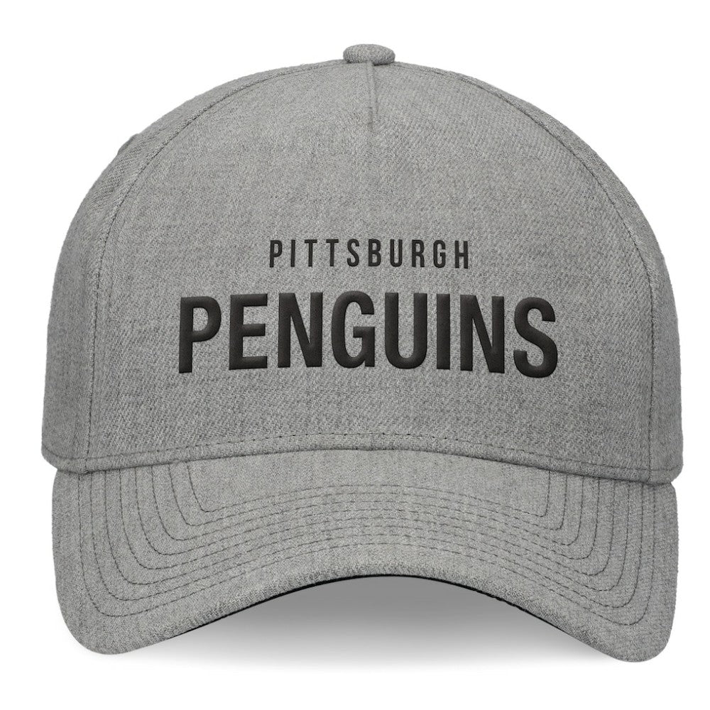Pittsburgh Penguins Fanatics Elements A-Frame Leather Strapback Hat - Heather Gray - NHL