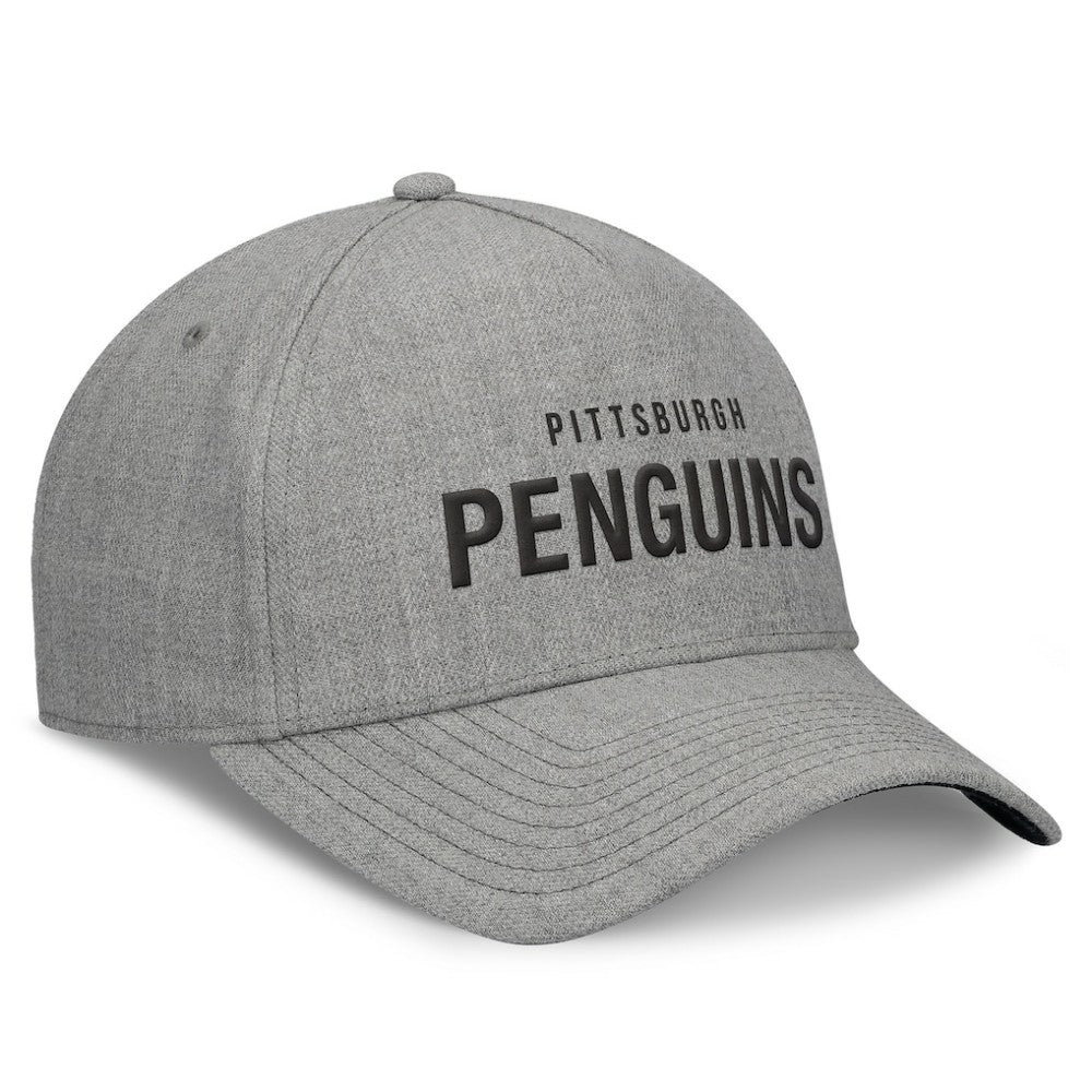 Pittsburgh Penguins Fanatics Elements A-Frame Leather Strapback Hat - Heather Gray - NHL