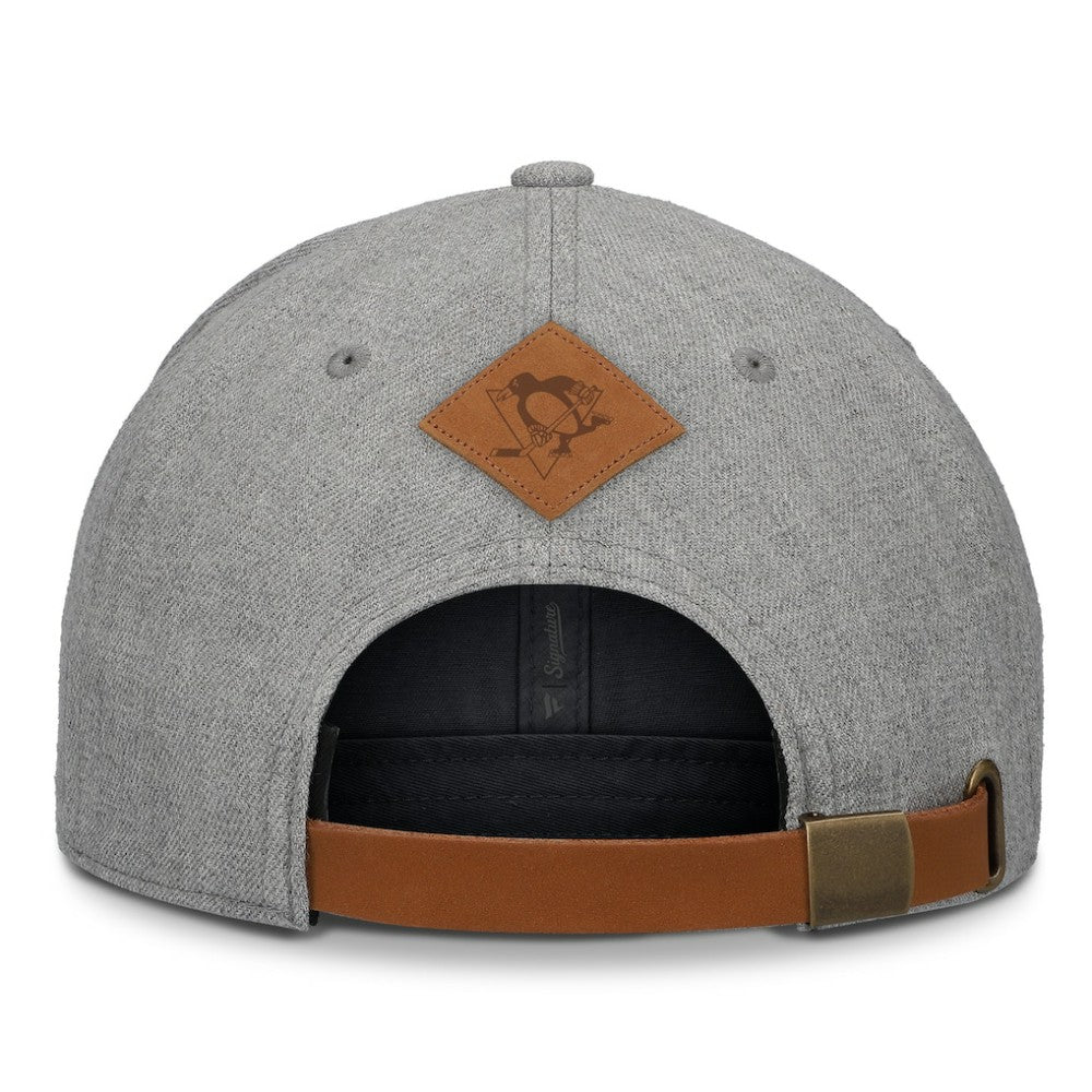 Pittsburgh Penguins Fanatics Elements A-Frame Leather Strapback Hat - Heather Gray - NHL