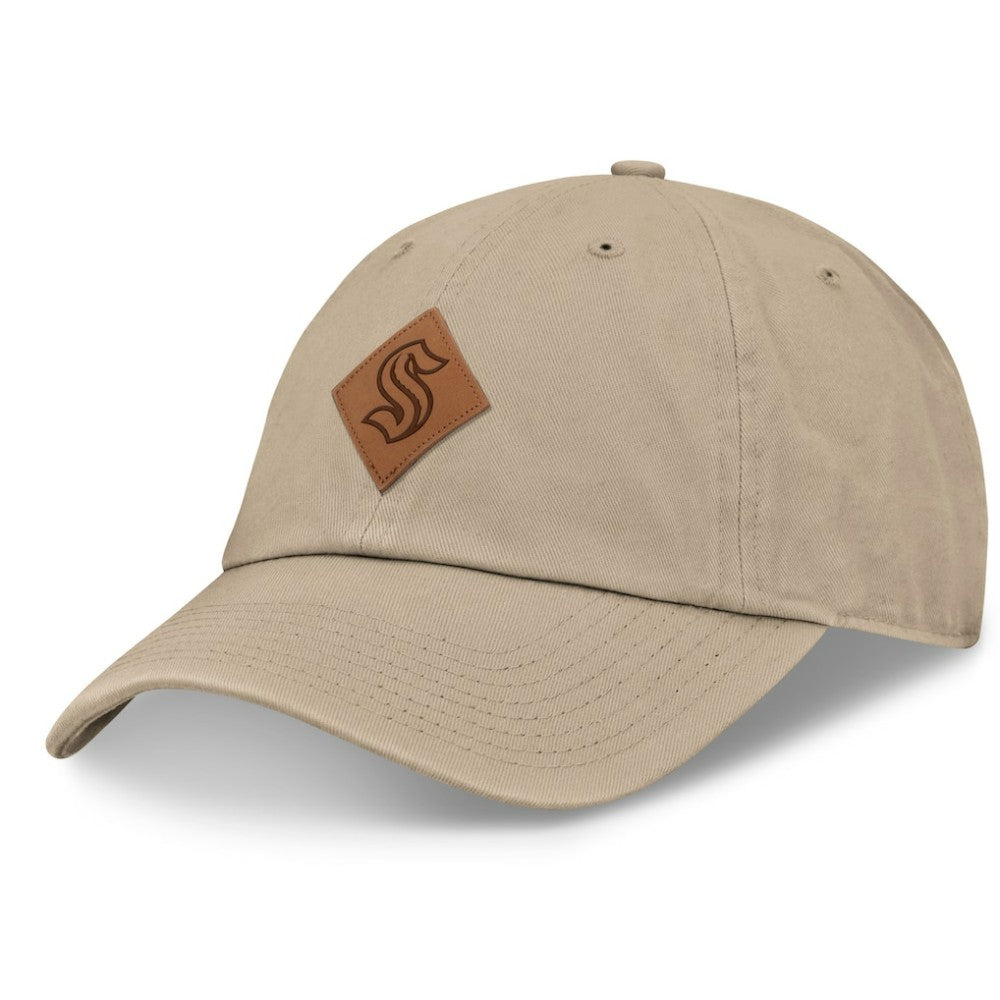 Seattle Kraken Fanatics Elements Unstructured Patch Leather Strapback Hat - Khaki - NHL