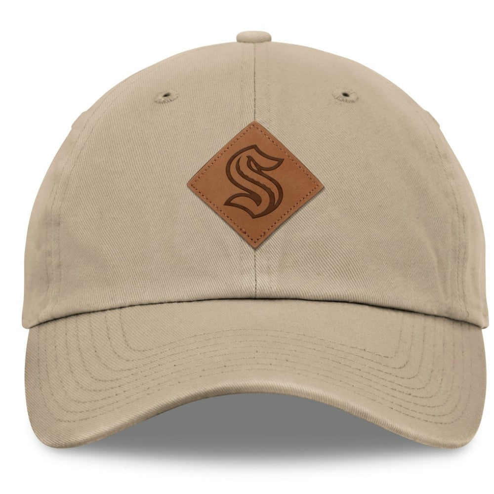Seattle Kraken Fanatics Elements Unstructured Patch Leather Strapback Hat - Khaki - NHL