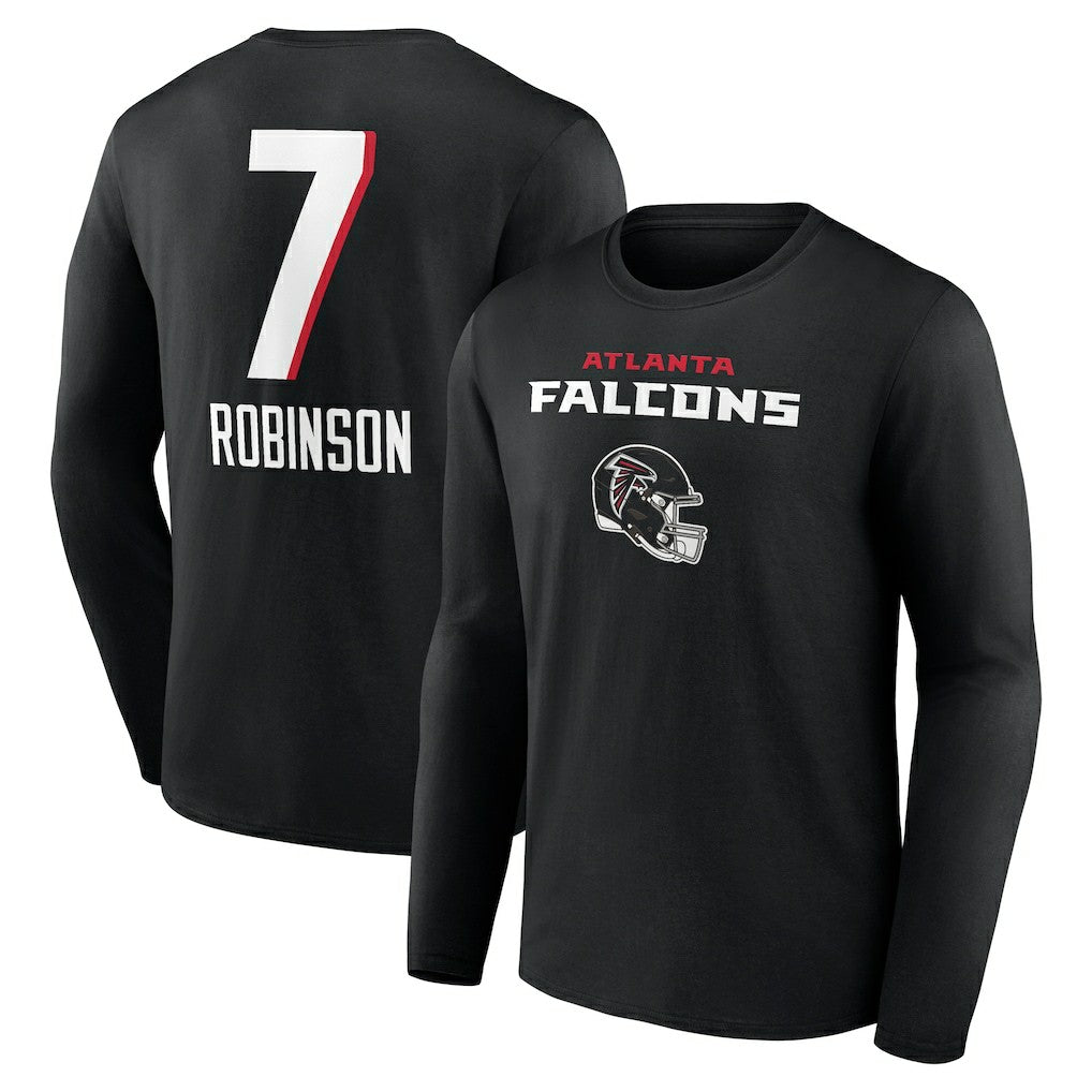 Bijan Robinson Atlanta Falcons Team Wordmark Name & Number Long Sleeve T-Shirt Black | NFL