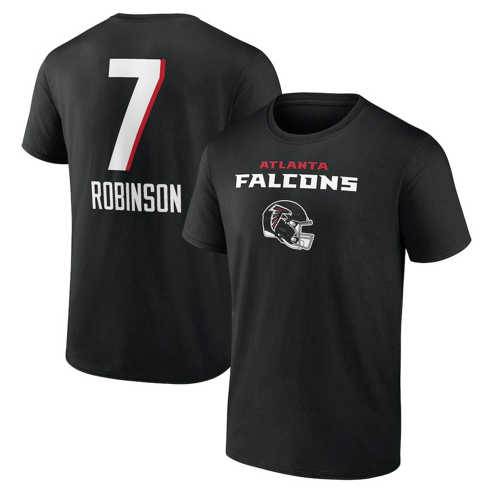 Bijan Robinson Atlanta Falcons Team Wordmark Name & Number T-Shirt Black | NFL
