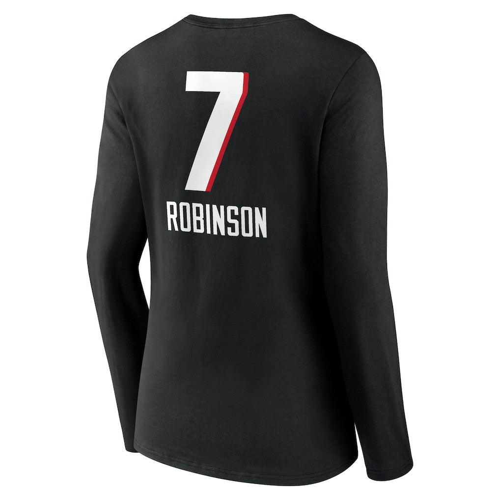 Bijan Robinson Atlanta Falcons Women's Team Wordmark Name & Number Long Sleeve V-Neck T-Shirt Black | NFL