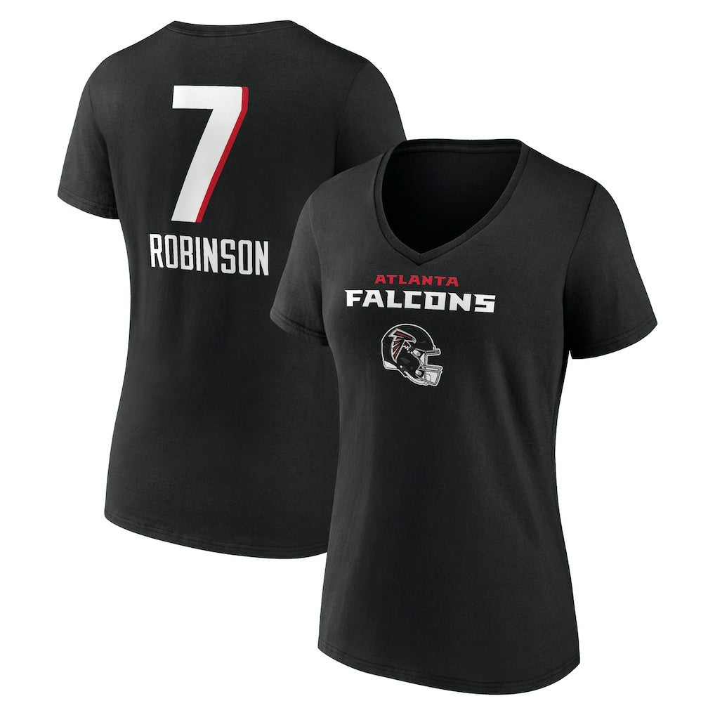 Bijan Robinson Atlanta Falcons Women's Team Wordmark Name & Number V-Neck T-Shirt Black | NFL