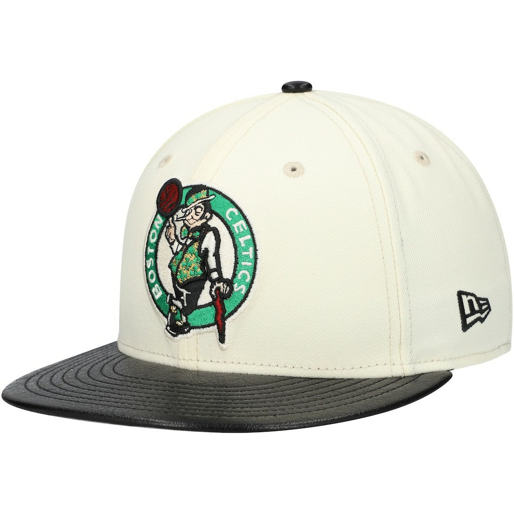 Boston Celtics Faux Leather Visor Two-Tone 59FIFTY Fitted Hat White/Black - NBA