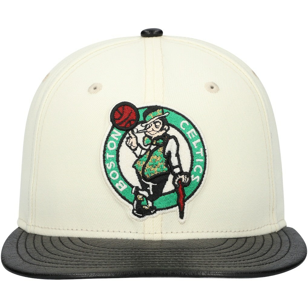 Boston Celtics Faux Leather Visor Two-Tone 59FIFTY Fitted Hat White/Black - NBA