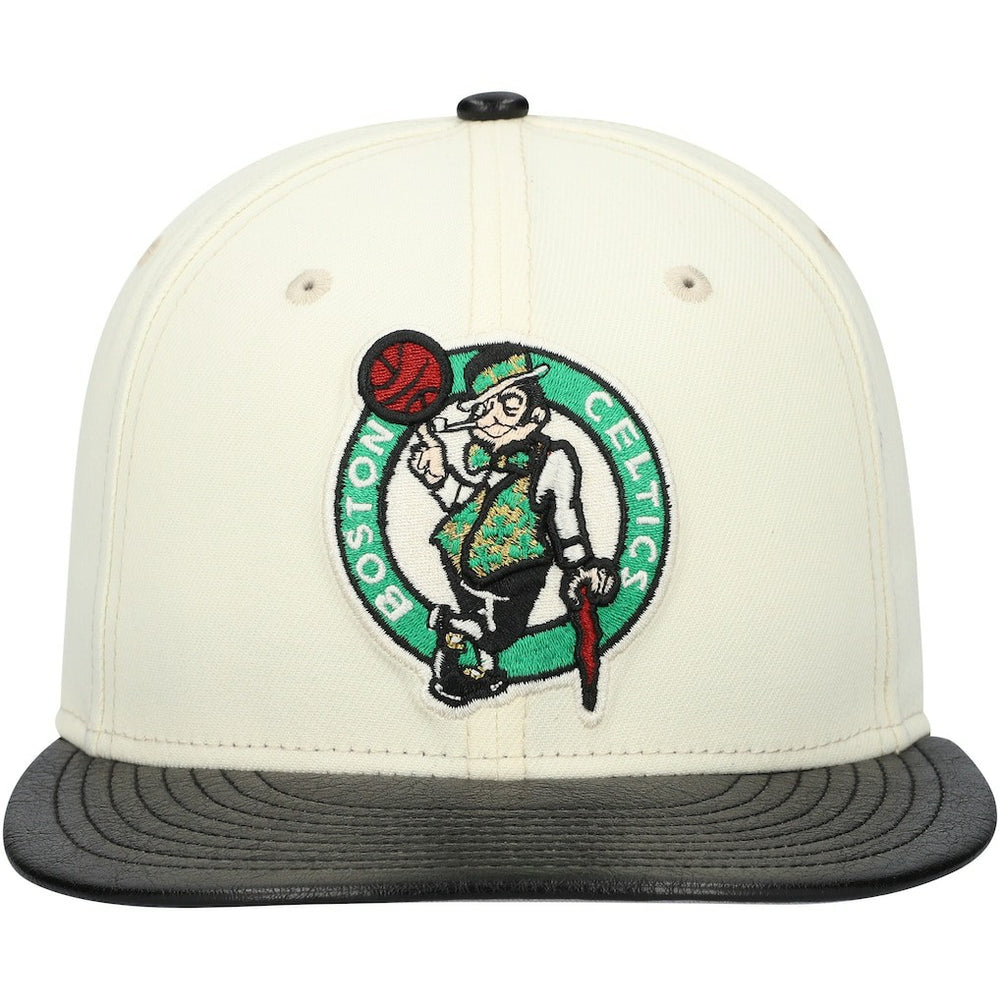 Boston Celtics Faux Leather Visor Two-Tone 59FIFTY Fitted Hat White/Black - NBA