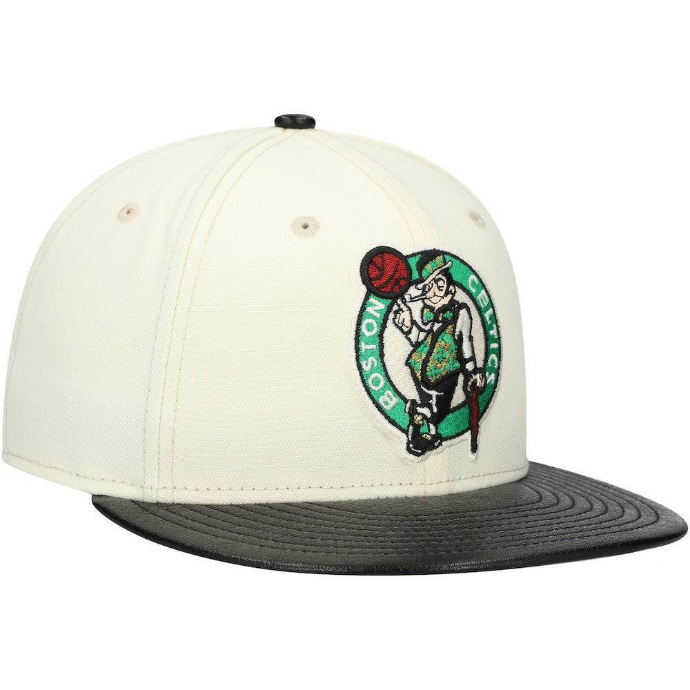 Boston Celtics Faux Leather Visor Two-Tone 59FIFTY Fitted Hat White/Black - NBA