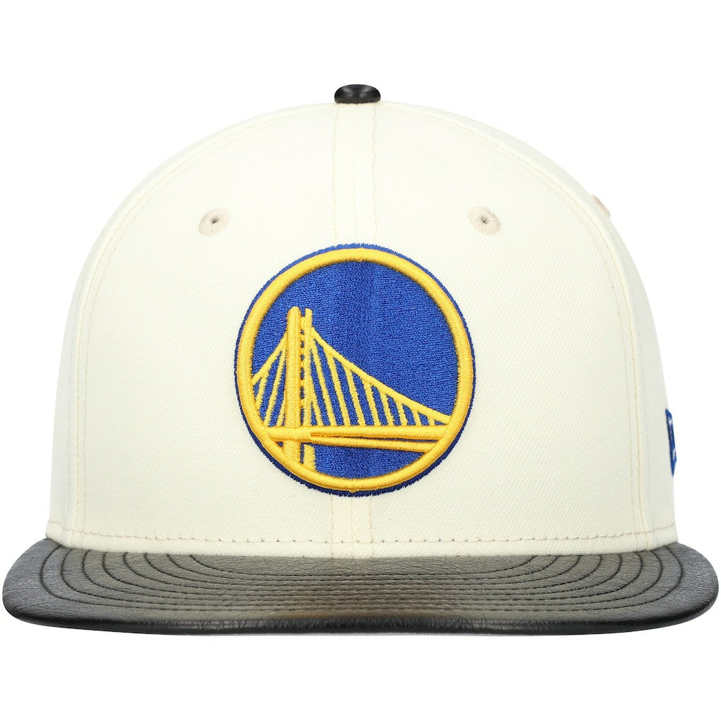 Golden State Warriors Faux Leather Visor Two-Tone 59FIFTY Fitted Hat White/Black - NBA