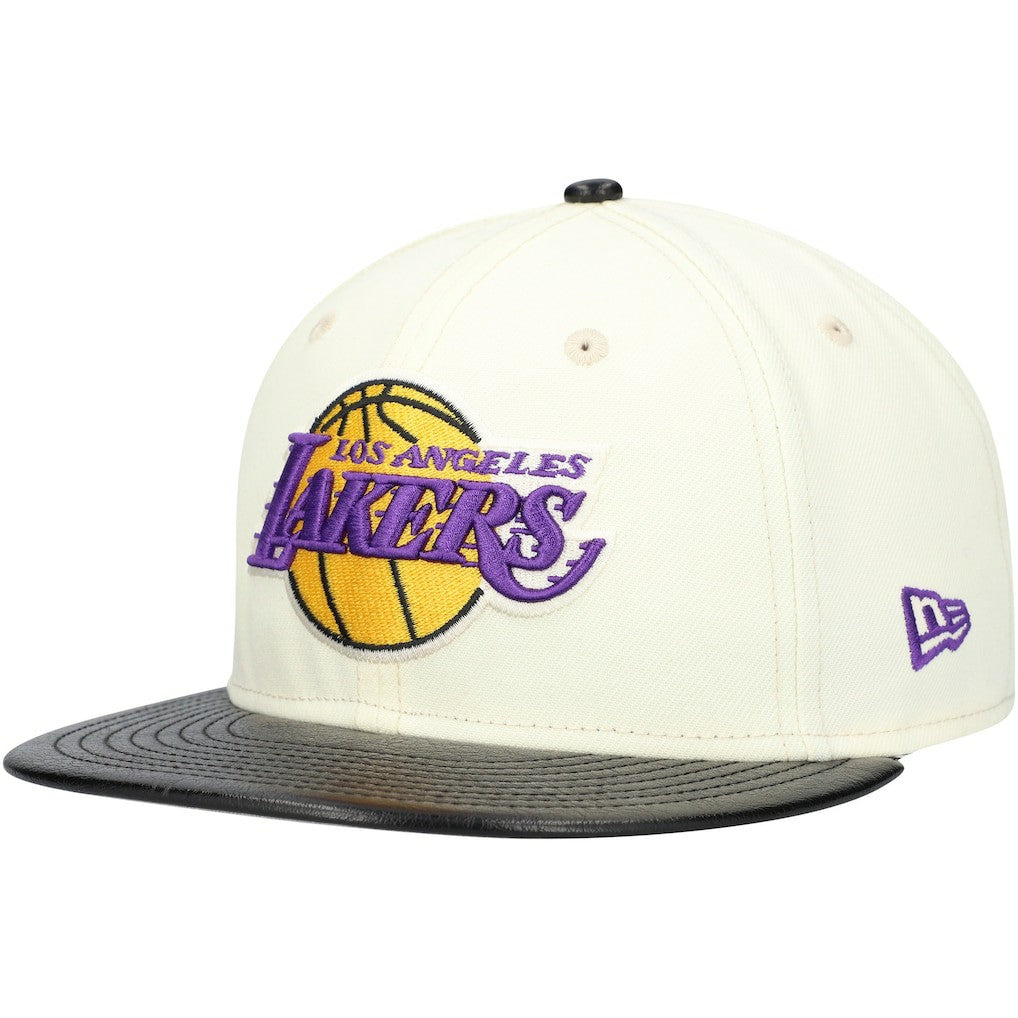 Los Angeles Lakers Faux Leather Visor Two-Tone 59FIFTY Fitted Hat White/Black - NBA