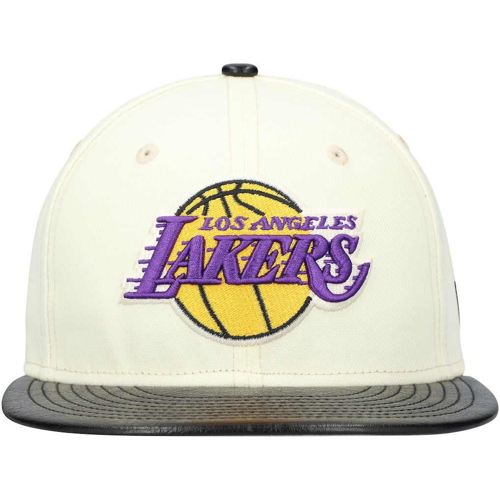 Los Angeles Lakers Faux Leather Visor Two-Tone 59FIFTY Fitted Hat White/Black - NBA