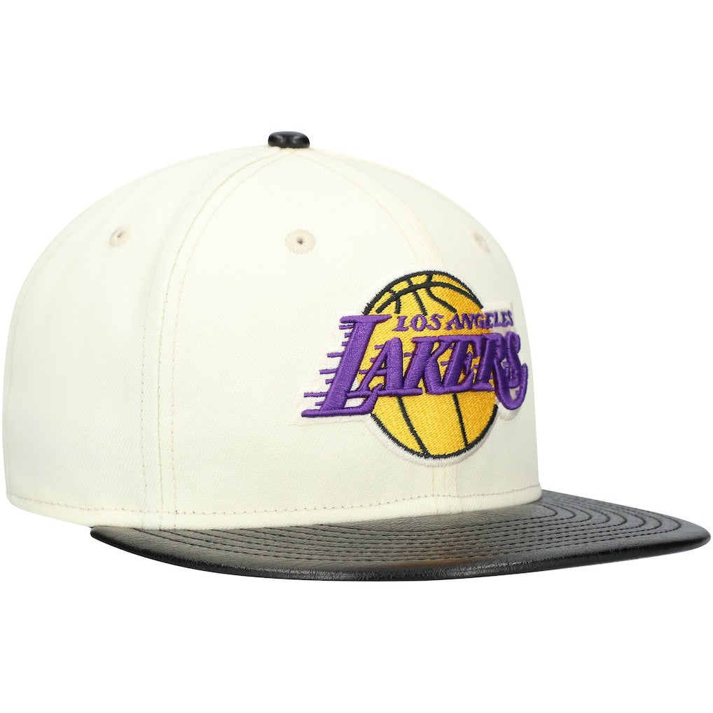 Los Angeles Lakers Faux Leather Visor Two-Tone 59FIFTY Fitted Hat White/Black - NBA