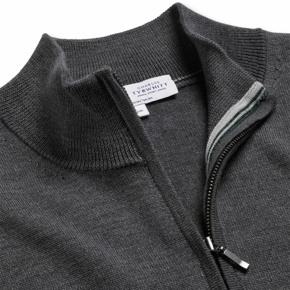 New York Jets Charles Tyrwhitt Merino Quarter-Zip Pullover Sweater Gray | NFL