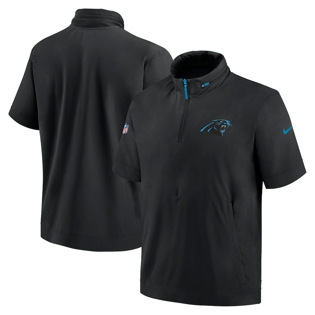 Carolina Panthers 2024 Sideline Coach Short Sleeve Half-Zip Hoodie Jacket Black | Nike for Sale