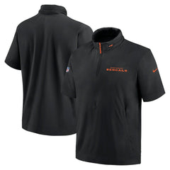 Cincinnati Bengals 2024 Sideline Coach Short Sleeve Half-Zip Hoodie Jacket Black | Nike for Sale